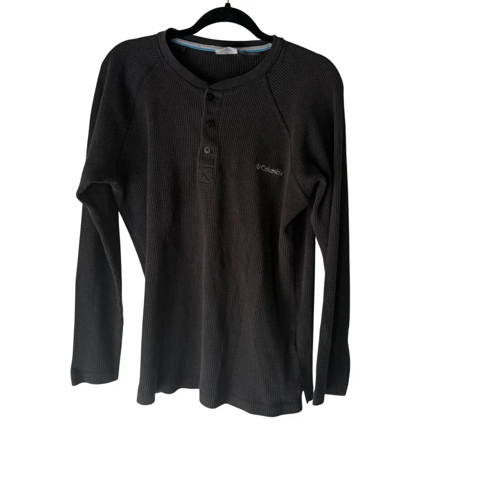 Columbia Mens Waffle Knit Long Sleeve Henley Shirt‎ Charcoal Gray Size M